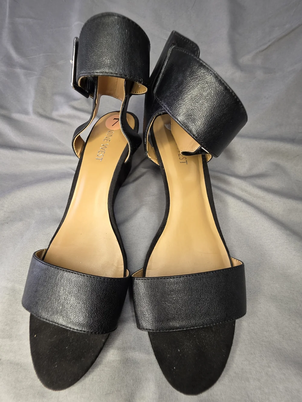 Nine West Black Ankle Strap Wedge Sandals Size 7 Buckle Open Toe